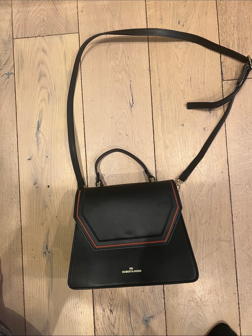Roberta Rossi Black Leather Satchel with Red Trim